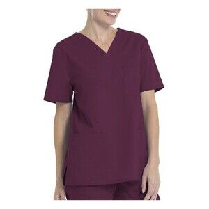 New SCRUBSTAR Unisex Solid V-Neck Scrub Top Size 3XL Maroon/Wine One Pocket